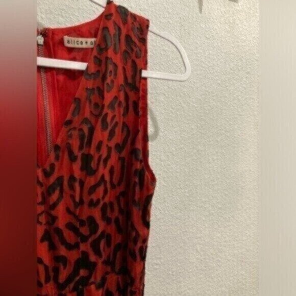 Alice&Olivia Silk Animal Print Mini Dress Chic Faux Wrap Red V Neck Party - Picture 2 of 9